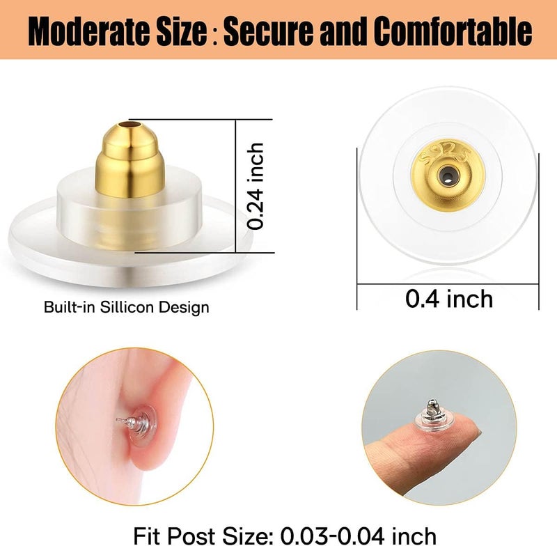 DELECOE 925 Silver Earring Backs,18K Gold Plated Locking Secure Earring Backs for Studs/Droopy/Heavy Earrings,No-Irritate Hypoallergenice Backing 6pcs(Gold) - Image 5